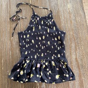 NWT Patrons of Peace Black Floral Smocked Halter Top size S